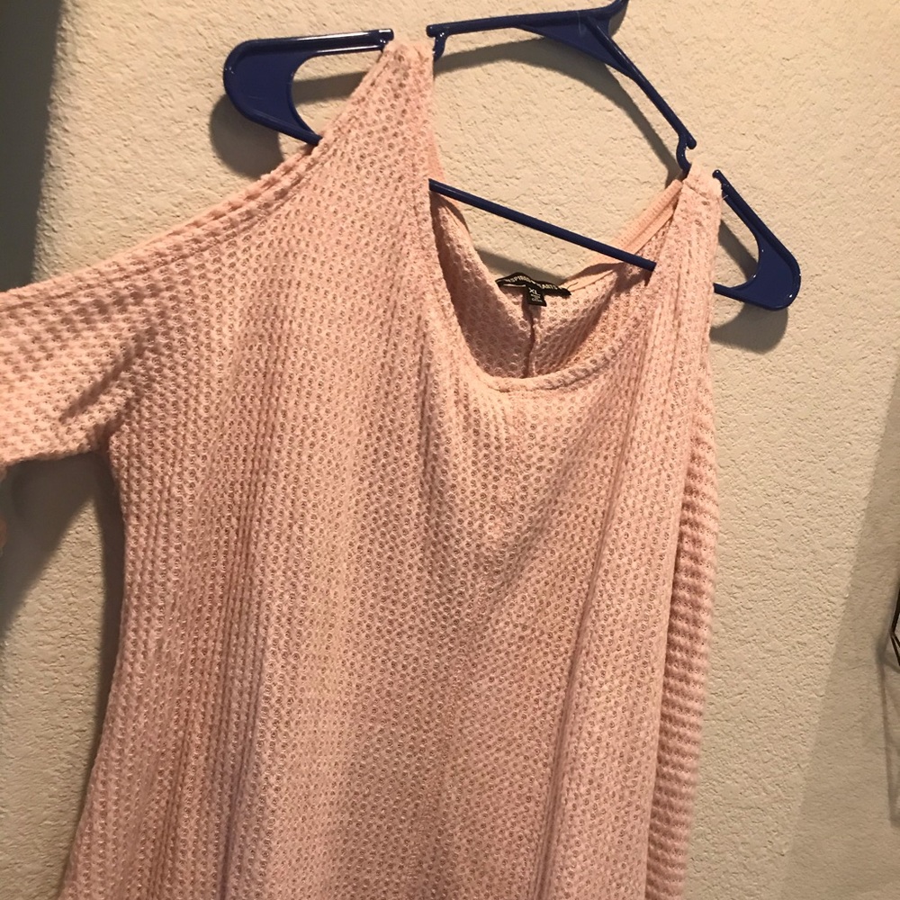 Rose pink cold shoulder sweater